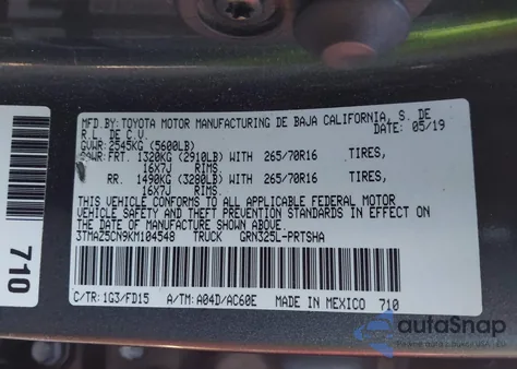 2019 Toyota Tacoma Trd Off Road z USA, uszkodzony, nr VIN 3TMAZ5CN9KM104548